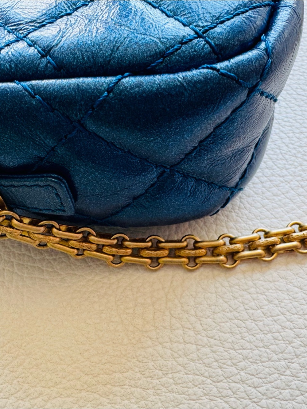 Chanel Mini 2.55 Reissue Quilted Metallic Blue Crossbody Bag with Gold Chain - Picture 12 of 16